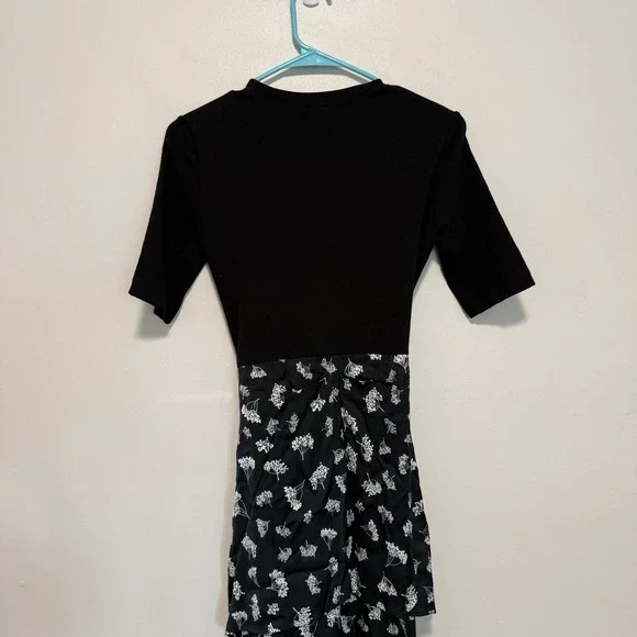 Maje NWT Raprina Mixed Material Midi Dress in Black Floral Size 38 (Medium) - Picture 8 of 11